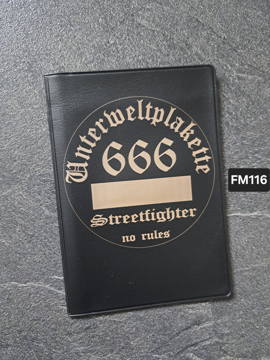 Fahrzeugscheinmappe Gravurdekor Unterweltplakette SF no rules