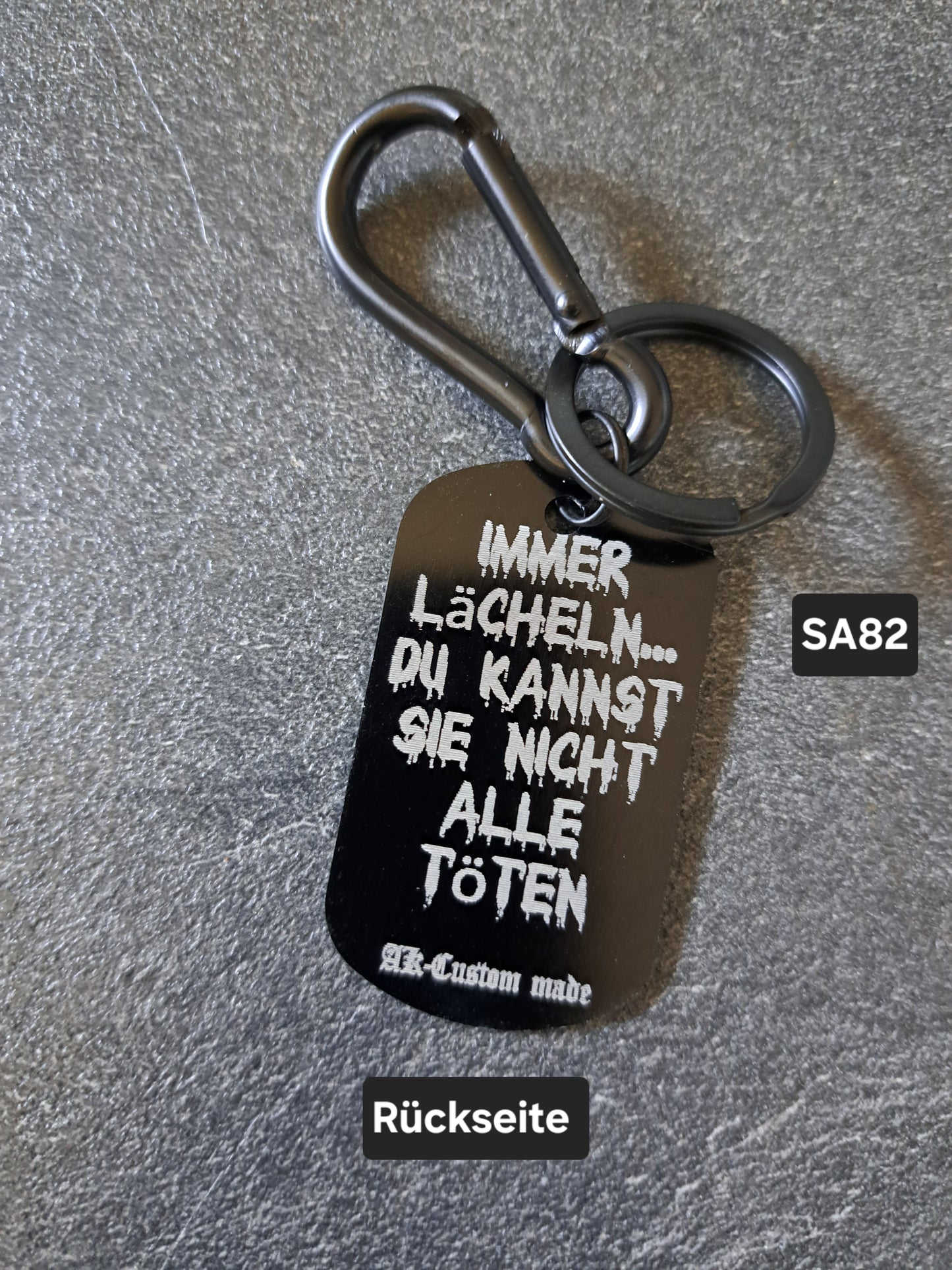 Schlüsselanhänger Dog-Tag Gravur Joker  Immer lächeln...
