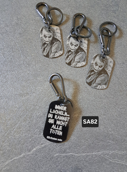 Schlüsselanhänger Dog-Tag Gravur Joker  Immer lächeln...
