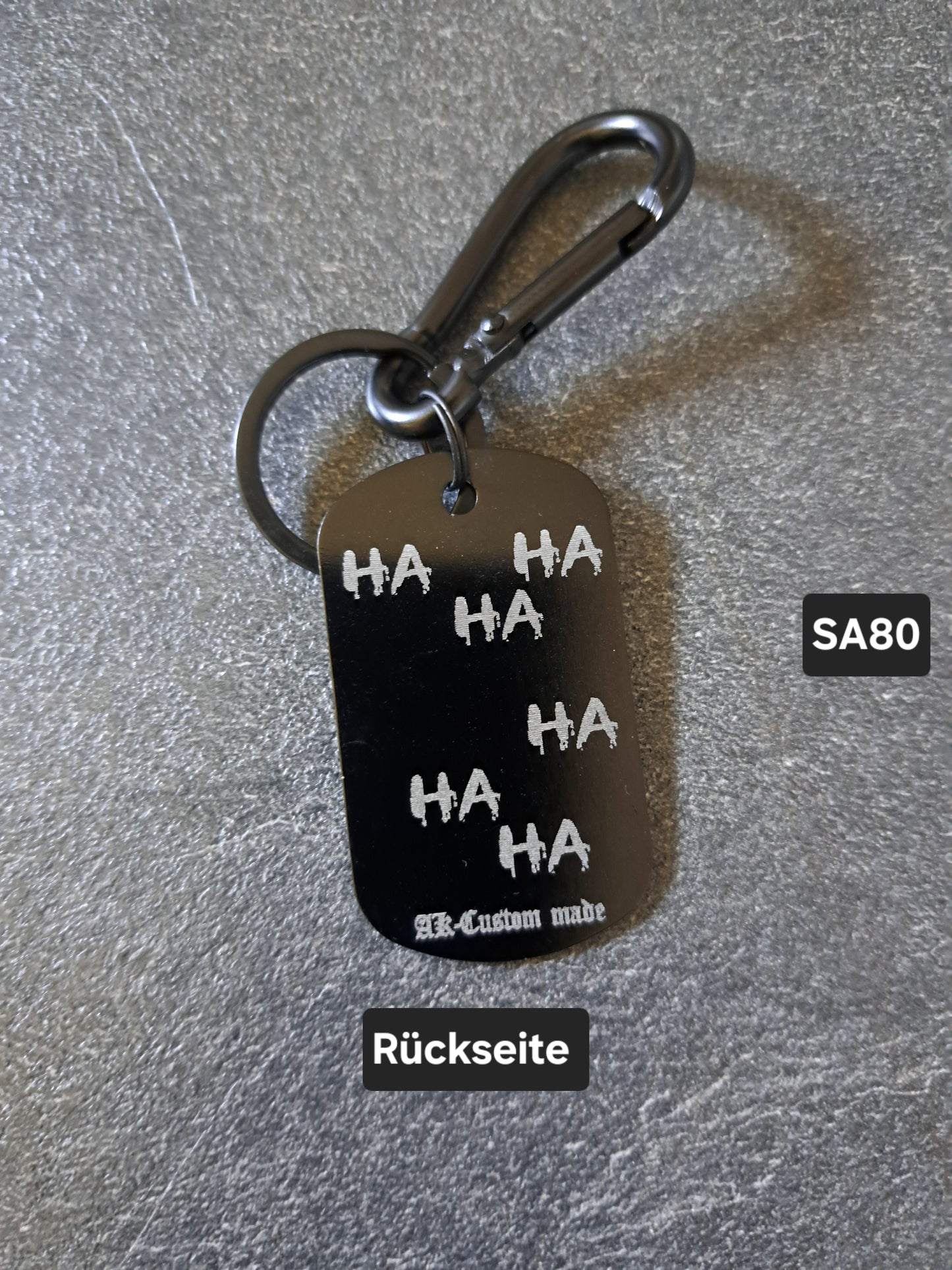 Schlüsselanhänger Dog-Tag Gravur Joker  Ha ha ha
